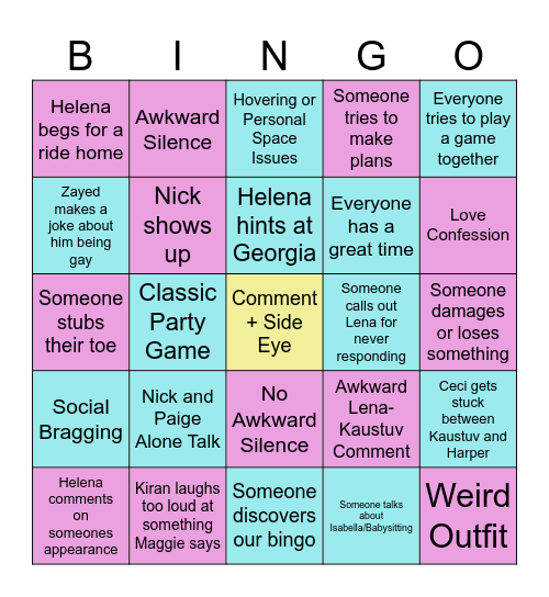 Awkward Bingo Card
