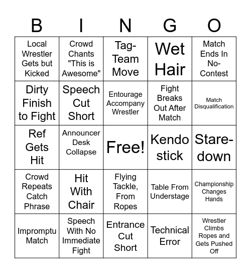WWE Bingo Card