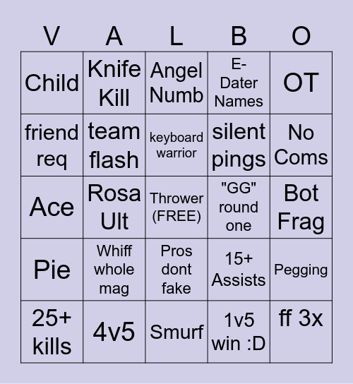 Valorant Bingo Card