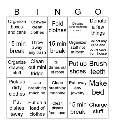Clean room time Bingo Card
