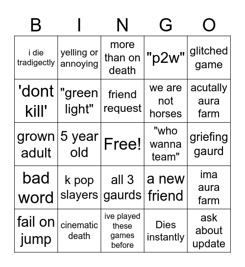 baboon games Bingo Card