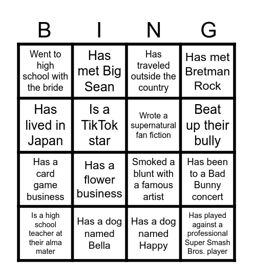 People Guesser Bingo Card