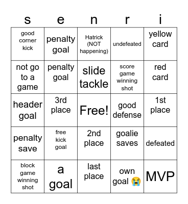 SOCCER! Bingo Card