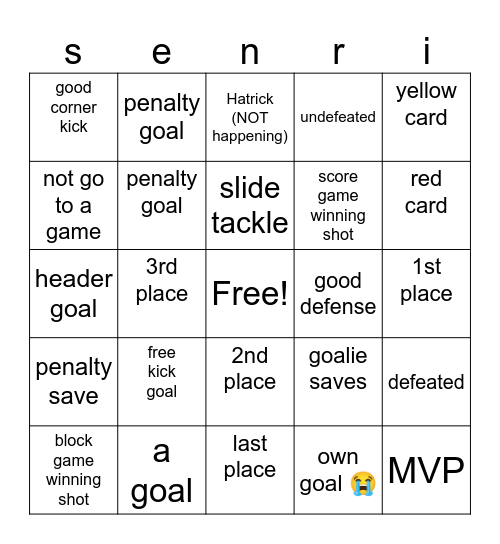 SOCCER! Bingo Card