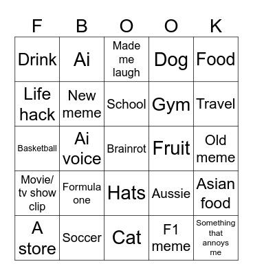 Facebook Bingo Card