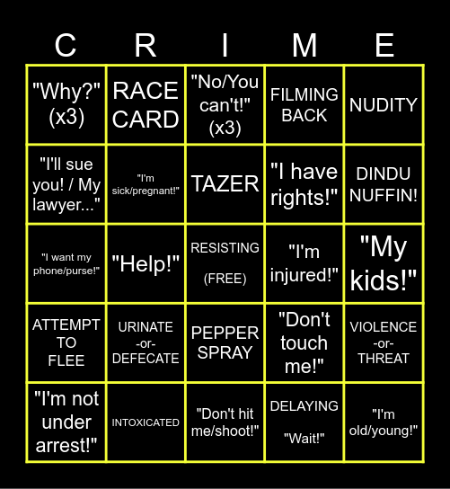 Police Video Bingo! Bingo Card