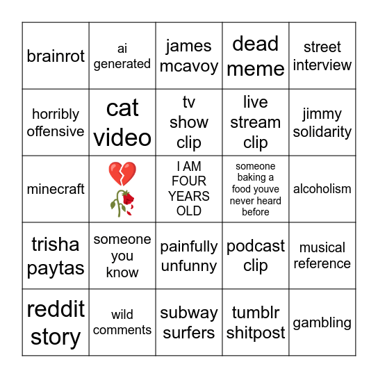 SLAY (similar to j.m but slight changes) Bingo Card