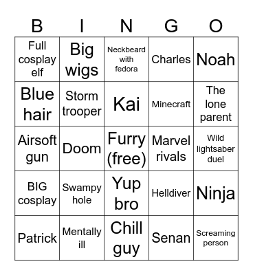 Comic con 2025 Bingo Card