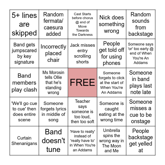 ADDAMS FAMILY BINGO Card