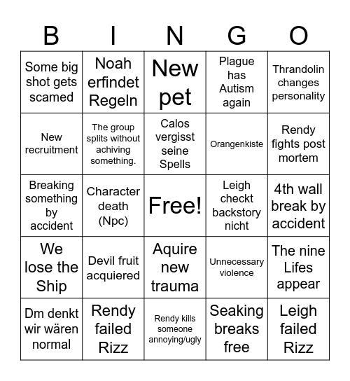 One Piece DND Bingo Card