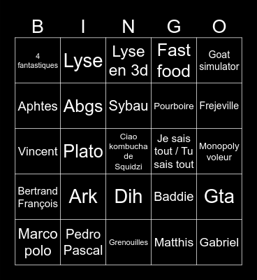 Benjamin Bingo Card