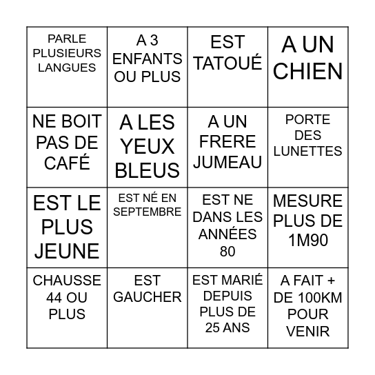 Trouve un invité qui ... Bingo Card