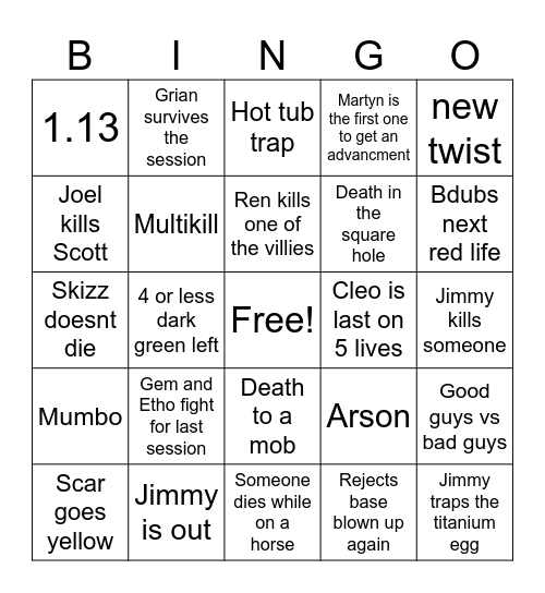 PAST LIFE 6 Bingo Card