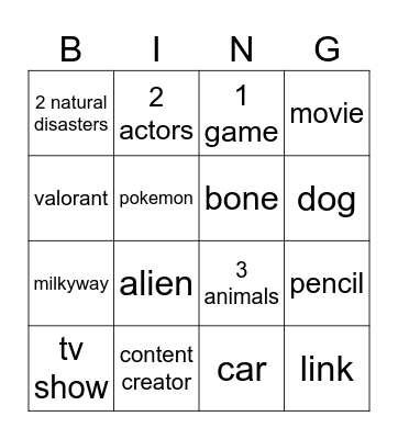 Untitled Bingo Card