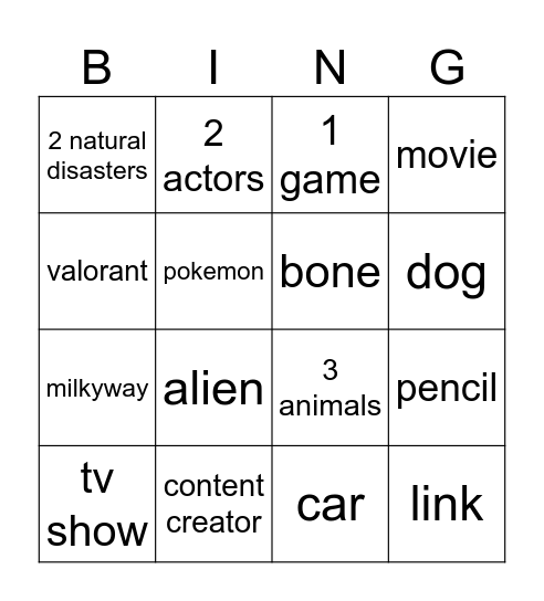 Untitled Bingo Card