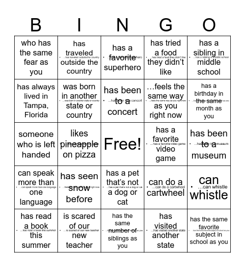 Untitled Bingo Card