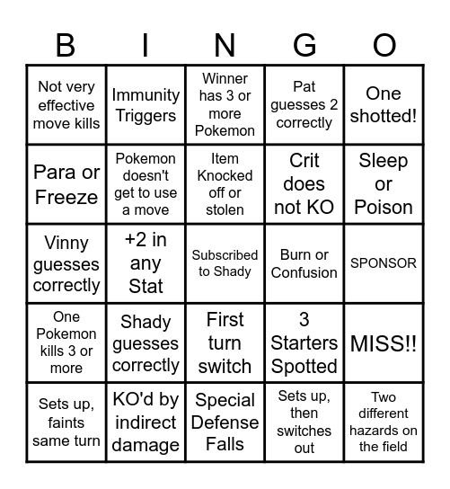 Then we fight bingo Shady Smallest into Biggest Bingo Card