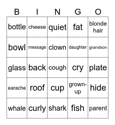 MOVERS Unit 3 -  Unit 4 Bingo Card