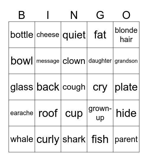 MOVERS Unit 3 -  Unit 4 Bingo Card
