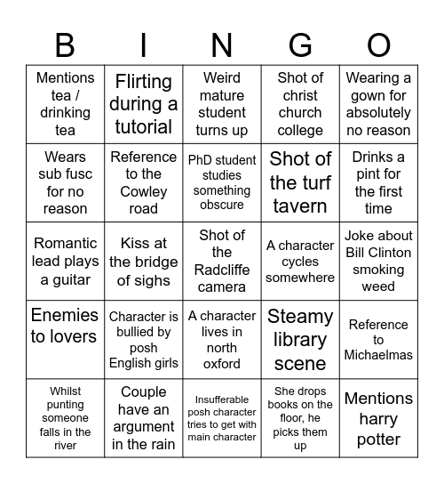 My Oxford Year Bingo Card
