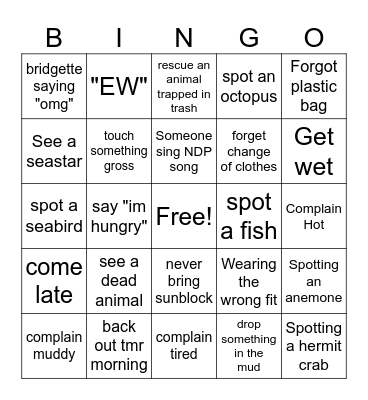 Intertidal Bingo Card
