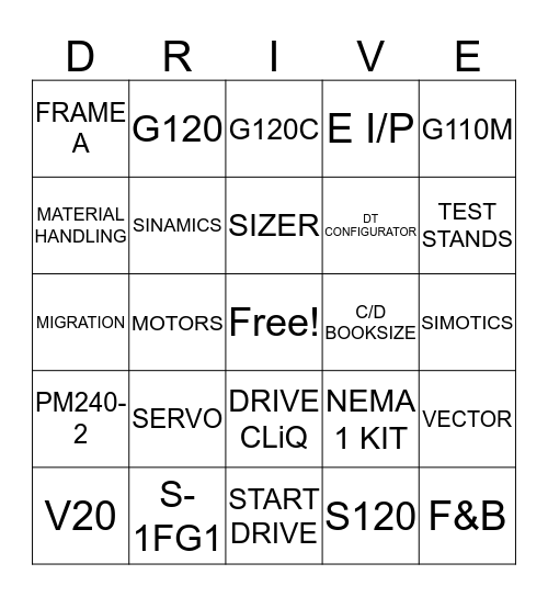 DRIVES BINGO Card