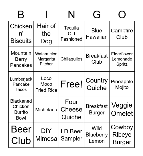 Brunch Bingo! Bingo Card