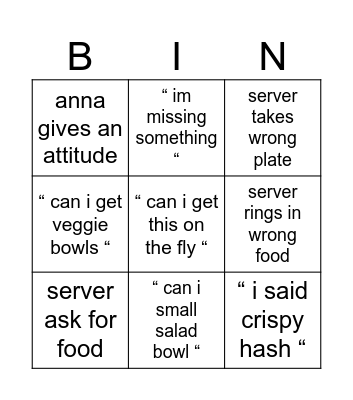 servers Bingo Card