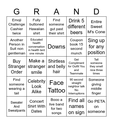Gentleman's Grand Board Bingo Card