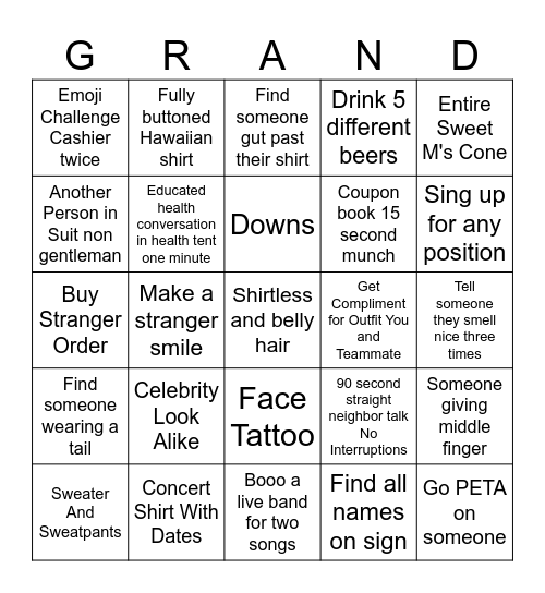 Gentleman's Grand Board Bingo Card