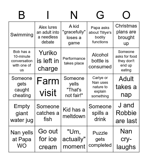 BIG house Bingo Card