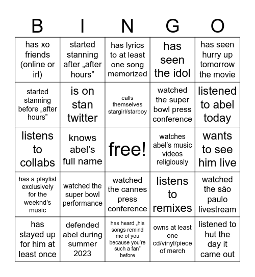 Untitled Bingo Card