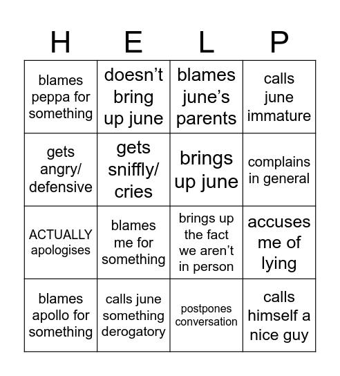 “Friendship Conversation” Bingo Card