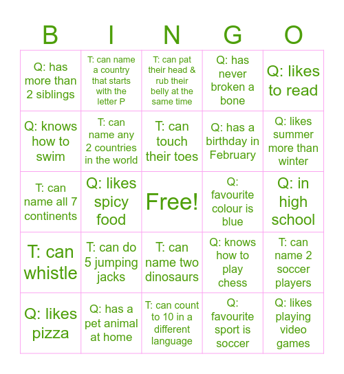 Human Bingo Card