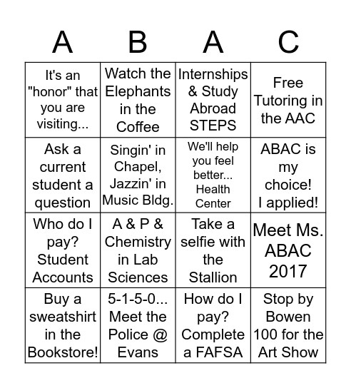 ABAC BINGO Card
