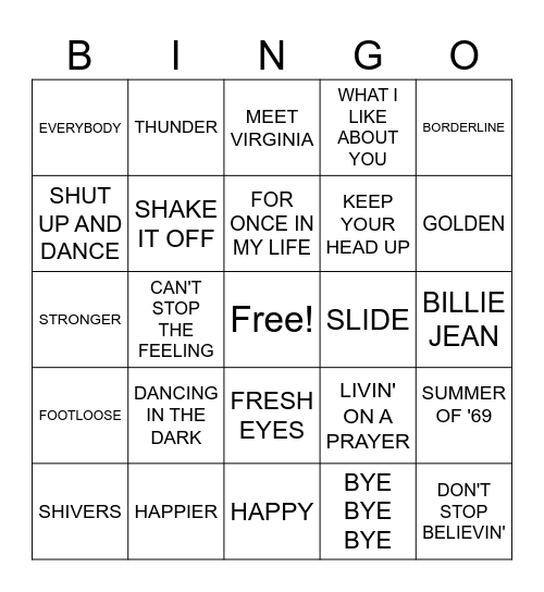 MUSIC BINGO Card