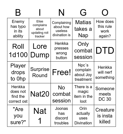 DnD Bingo Card
