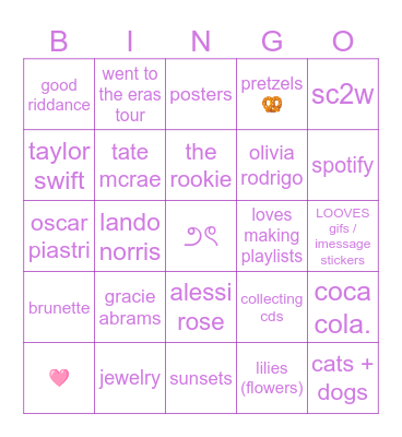 nat’s bingo!! Bingo Card