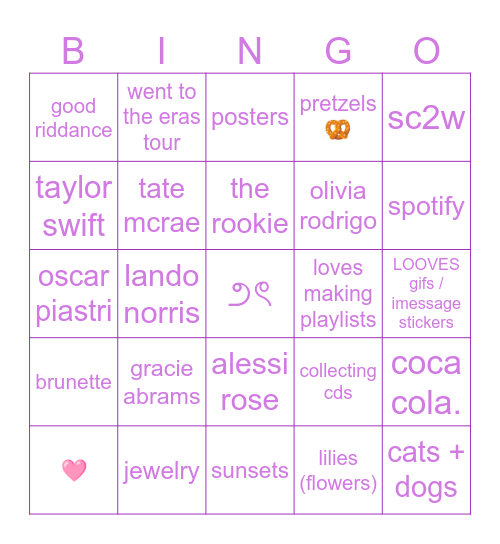 nat’s bingo!! Bingo Card