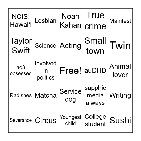 bingo (elle’s version) Bingo Card
