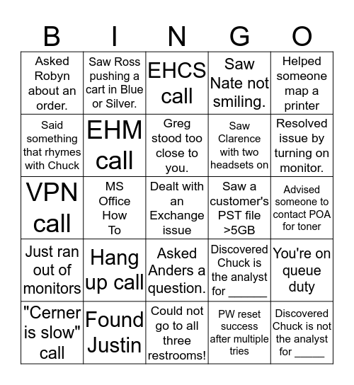 Customer Support Bingo! Bingo Card