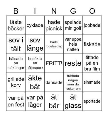 SOMMARBINGO Hitta någon som.... Bingo Card