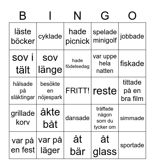 SOMMARBINGO Hitta någon som.... Bingo Card