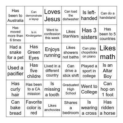 Find Someone Who Bingo Card