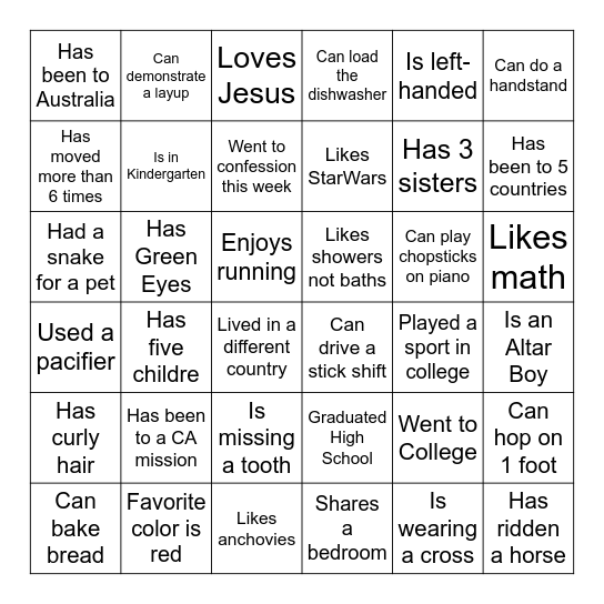 Find Someone Who Bingo Card
