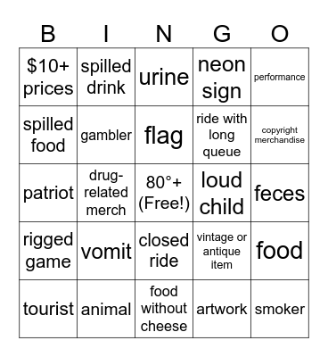 Amusement Park Bingo Card