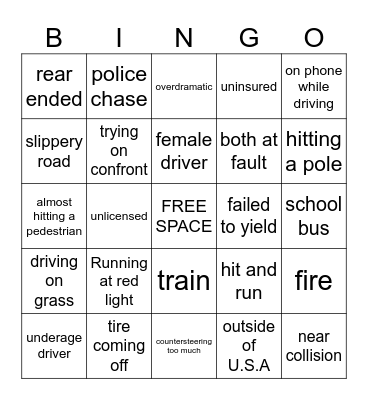 Idiots in Cars Bingo Card