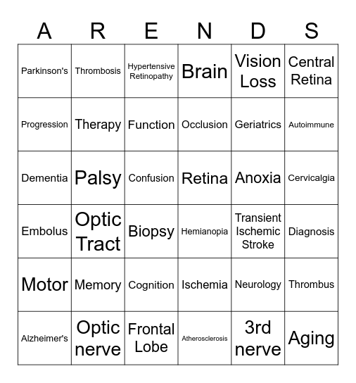 Geriatric Optometry Bingo Card