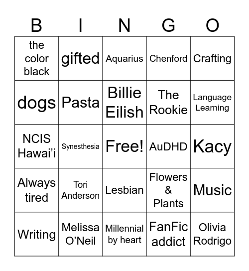 Bingo (Milena’s Version) Bingo Card