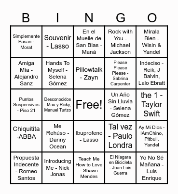 Bingo Musical Bingo Card